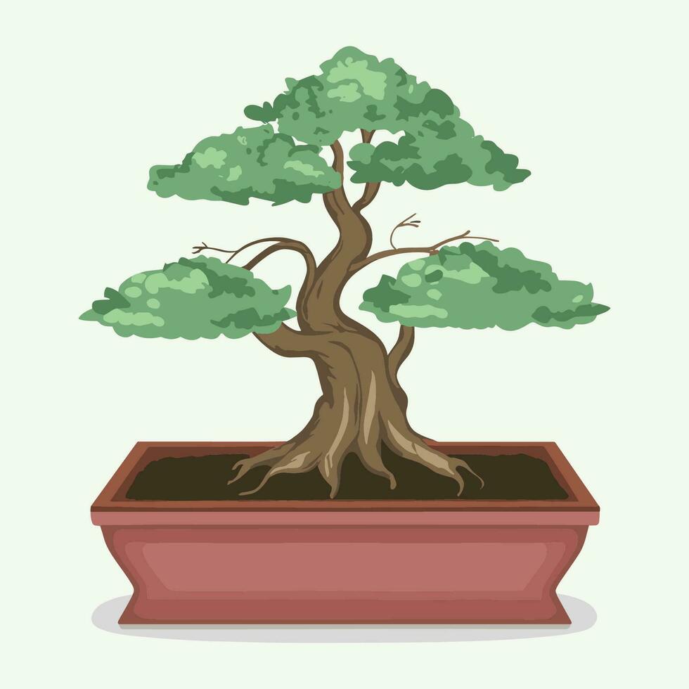 bonsai boom in een pot Aan een wit achtergrond vector