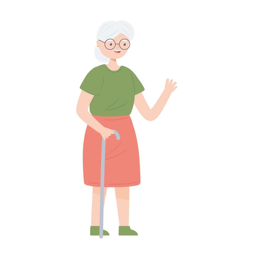 oude vrouw met stok vector