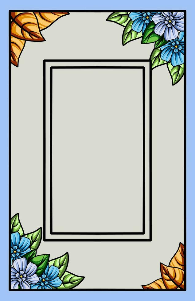 kader de grens met een arrangement van bladeren en bloemen. vector ontwerp