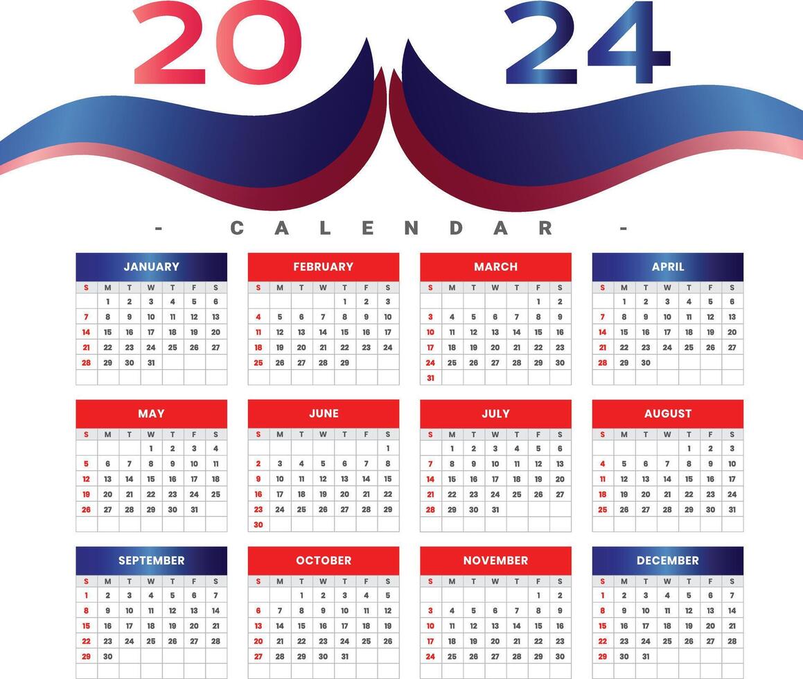 vector 2024 maandelijks kalender sjabloon voor kantoor bureau of muur vector