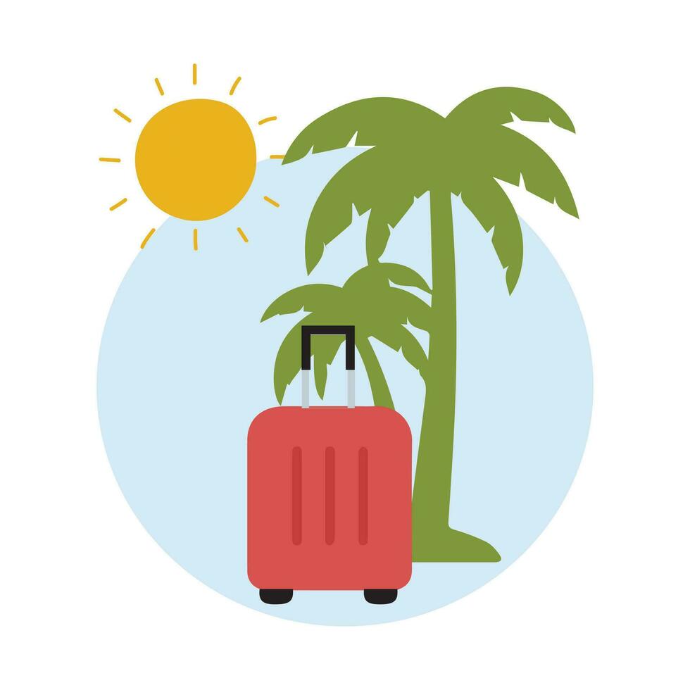 zomer vakantie strand vakantie thema podium met zomer reeks strand elementen. vector illustratie reizen themed vector achtergrond tropisch strand. met palm bomen, turkoois wateren, en zon ligstoelen.