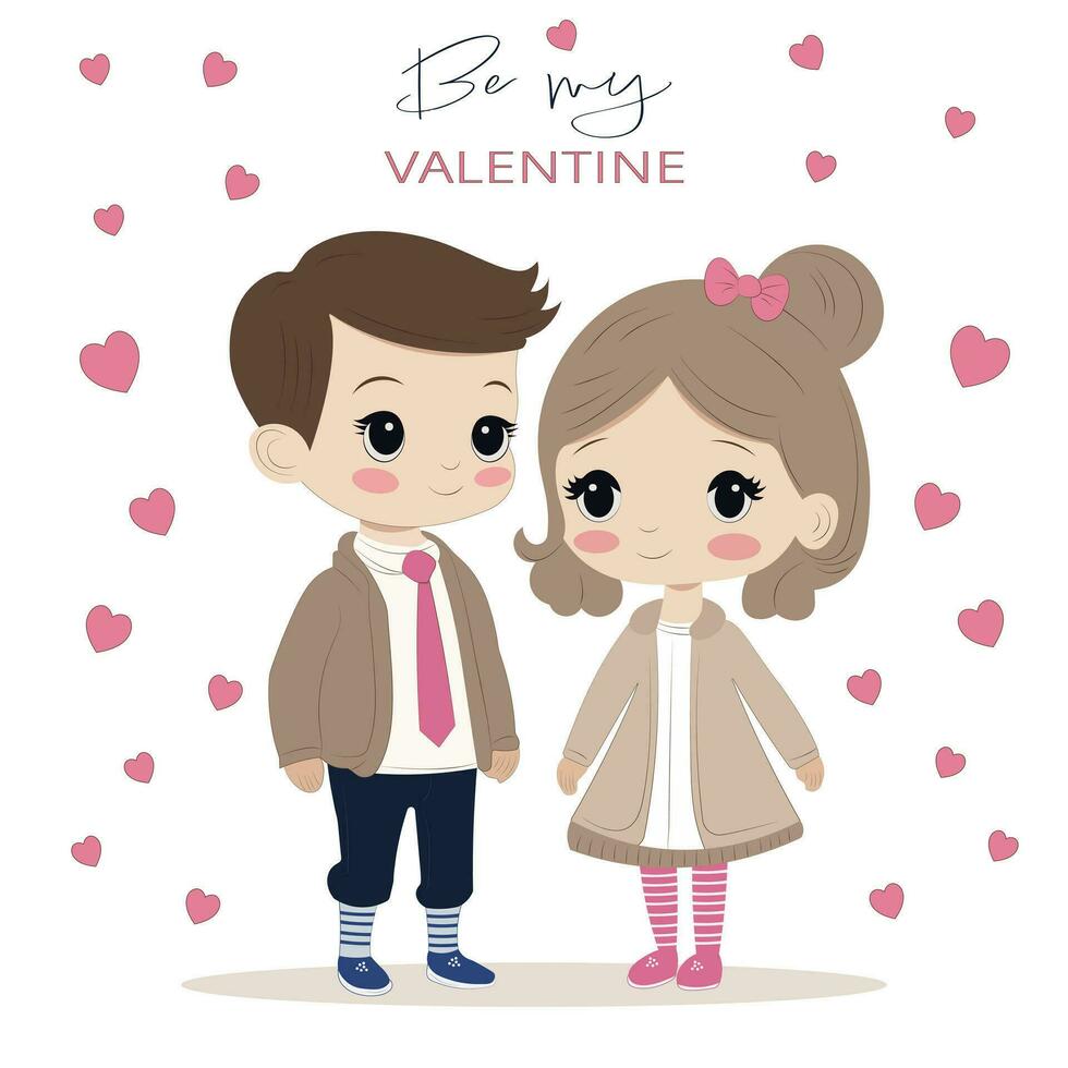 jongen en meisje, valentijnsdag dag, kaart vector
