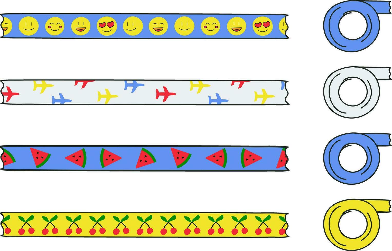 verzameling van patronen voor Scotch. emoji, vliegtuig, watermeloen en kers. vector illustratie