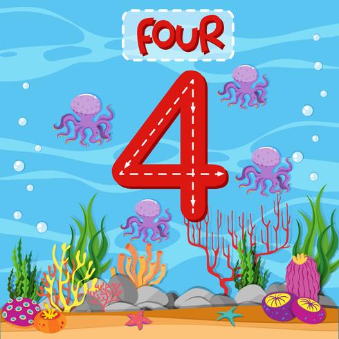 Nummer vier onderwater thema vector