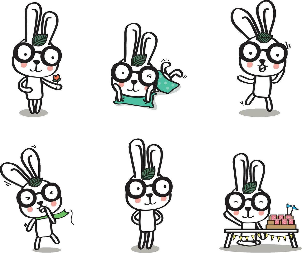 schattig Pasen wit konijn. konijn tekenfilm vector verzameling. schattig konijn tekenfilm karakter set.