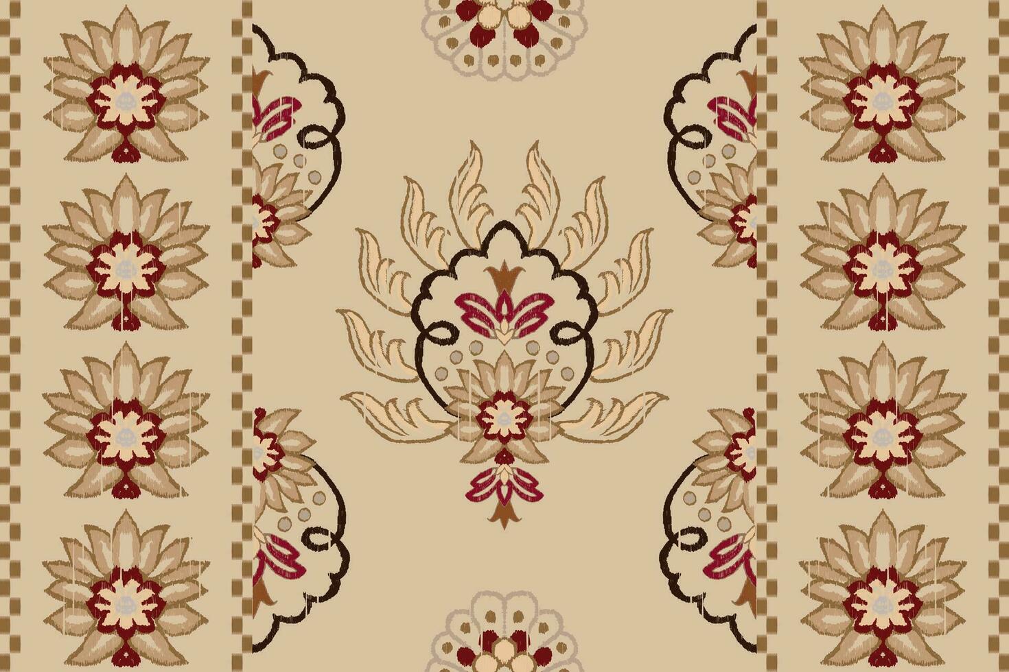 ikat bloemen paisley borduurwerk Aan bruinen beige achtergrond.ikat etnisch oosters patroon traditioneel.azteken stijl abstract vector illustratie.ontwerp voor textuur, stof, kleding, verpakking, decoratie, sjaal.