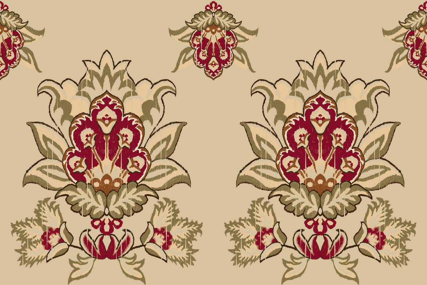 ikat bloemen paisley borduurwerk Aan bruinen beige achtergrond.ikat etnisch oosters patroon traditioneel.azteken stijl abstract vector illustratie.ontwerp voor textuur, stof, kleding, verpakking, decoratie, sjaal.