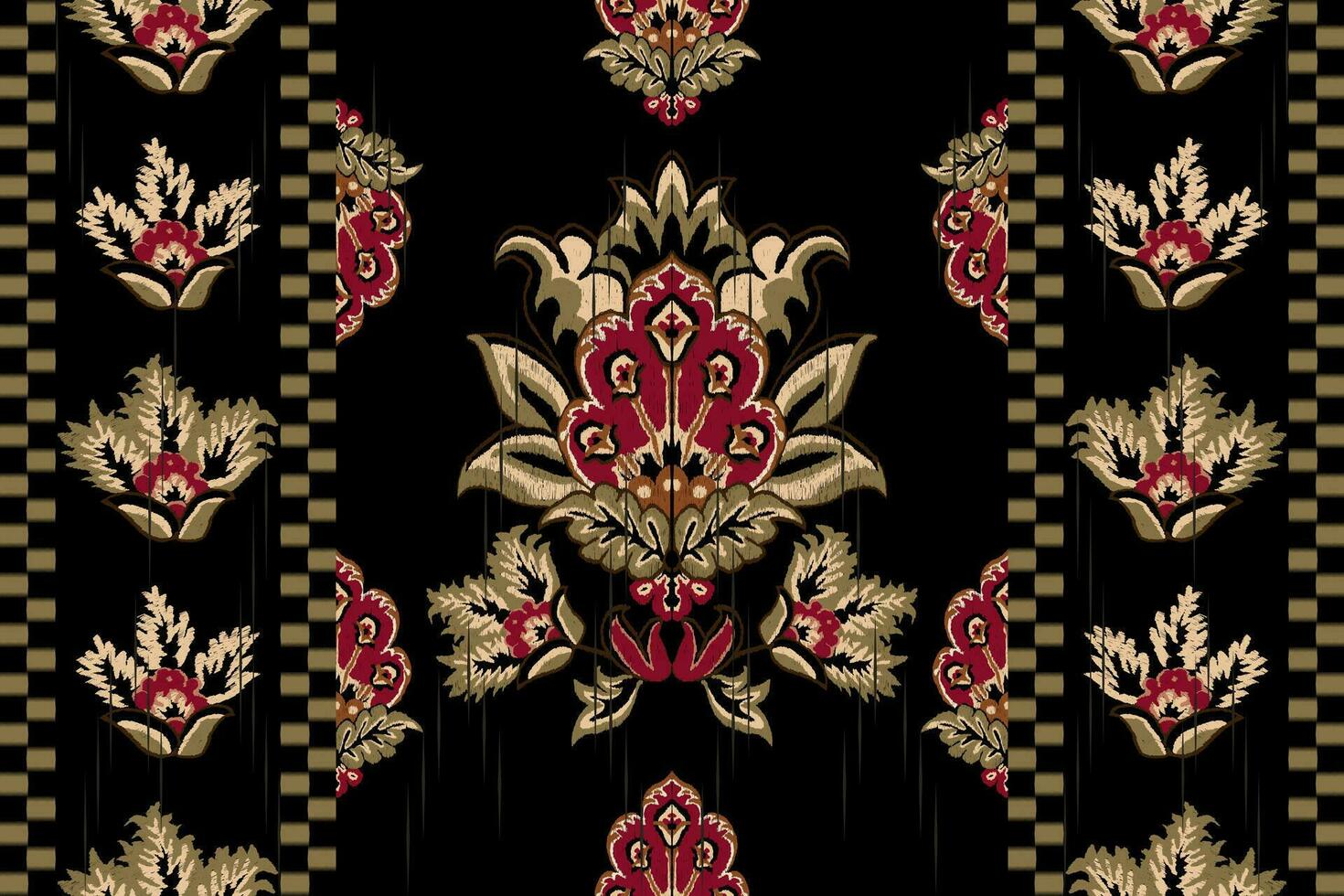 ikat bloemen paisley borduurwerk Aan zwart achtergrond.ikat etnisch oosters patroon traditioneel.azteken stijl abstract vector illustratie.ontwerp voor textuur, stof, kleding, verpakking, decoratie, sjaal.