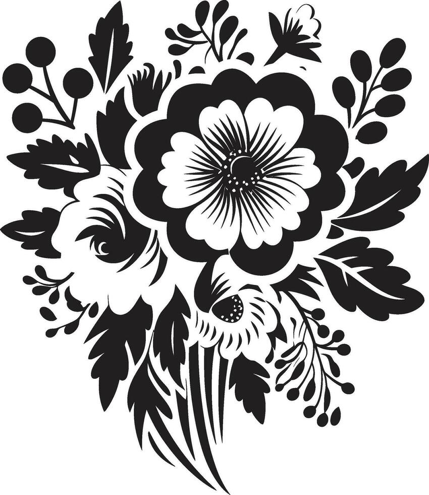 vorstelijk bloeien ensemble zwart bloemen icoon ontwerp chique bloem fusie decoratief zwart vector embleem