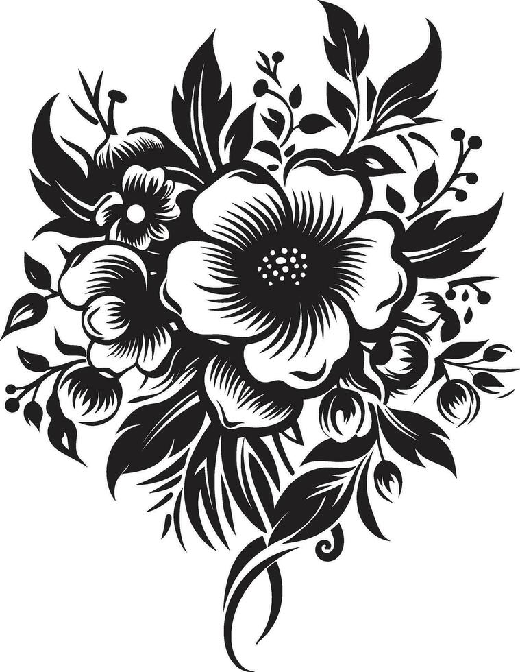 tijdloos bloemen TROS zwart vector embleem fluisteren bloemblad ruikertje decoratief zwart icoon