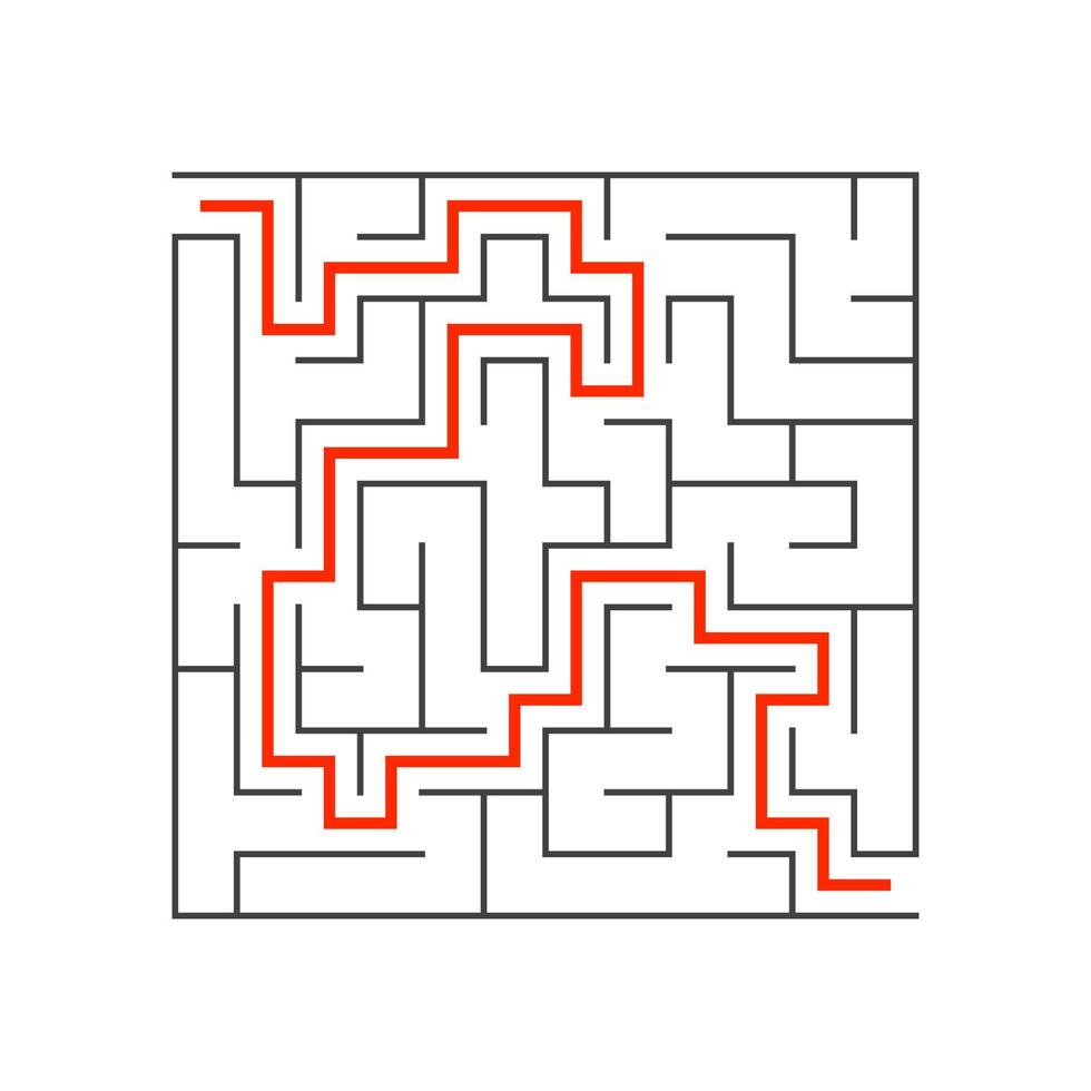 abstracte vierkante doolhof. spel voor kinderen. puzzel voor kinderen. één ingang, één uitgang. labyrint raadsel. platte vectorillustratie geïsoleerd op een witte achtergrond. met antwoord. vector