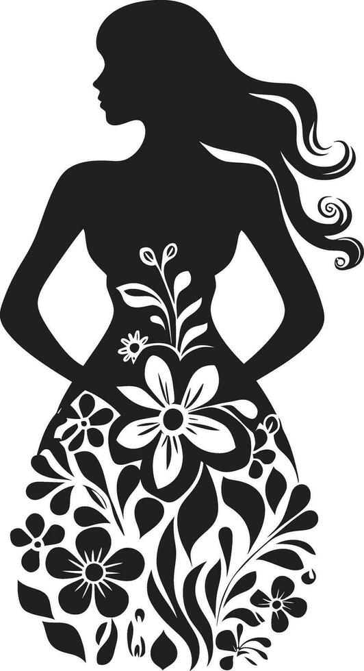 modern bloemen silhouet zwart vol lichaam icoon artistiek bloesem ensemble elegant vector vrouw