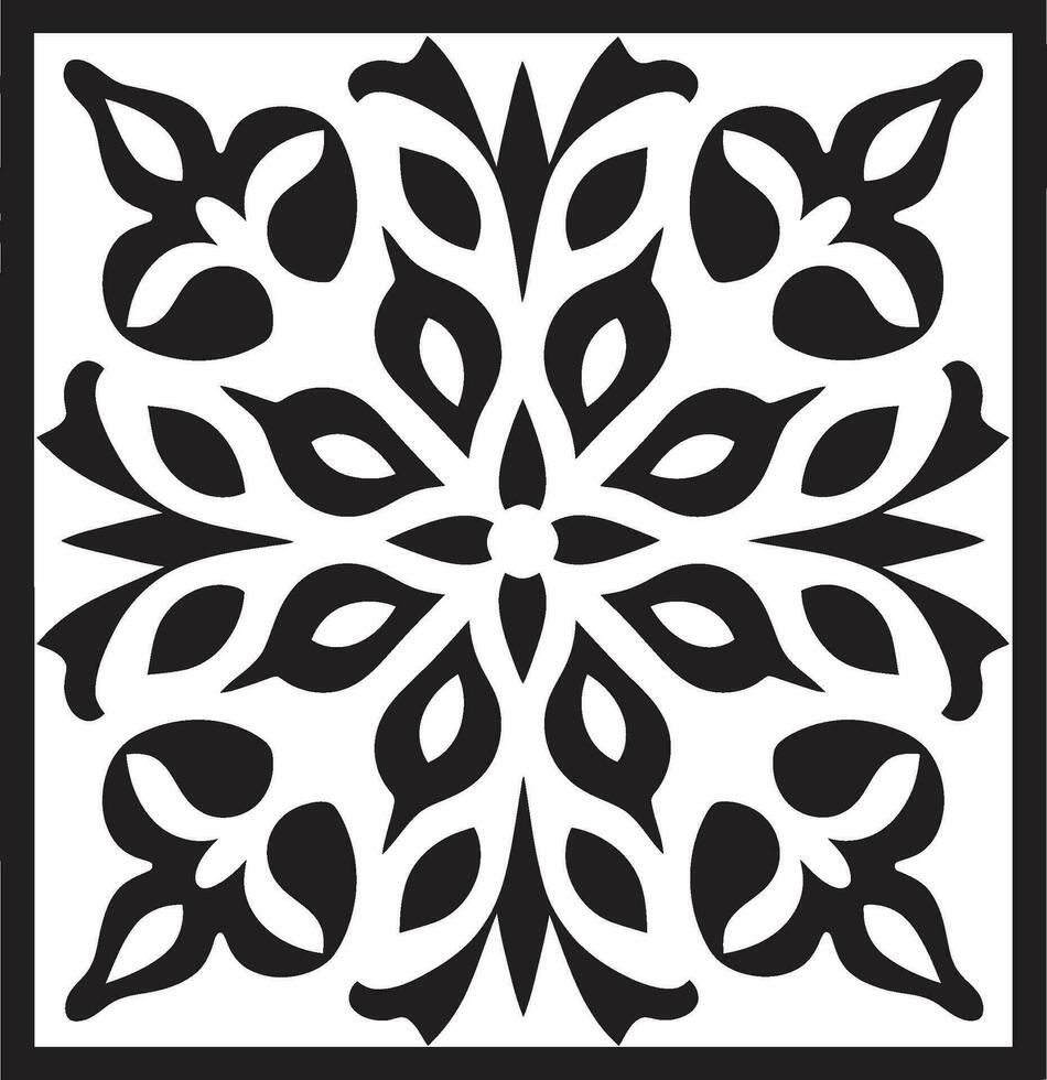 bloemen tegels in zwart vector logo symmetrisch bloemblad mozaïek- meetkundig bloemen icoon