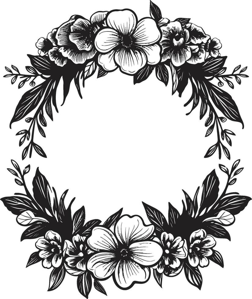 harmonisch bloem omhelzing decoratief zwart embleem elegant bloesem kader zwart kader icoon vector