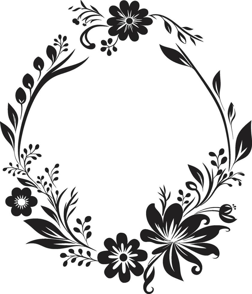 bevallig bloem kader decoratief zwart icoon botanisch kader krans zwart vector kader