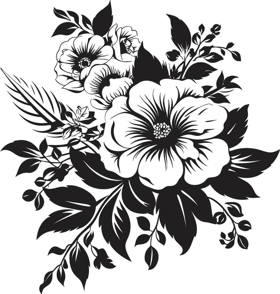 grillig bloem boeket zwart embleem ontwerp betoverd ruikertje elegantie decoratief zwart logo vector