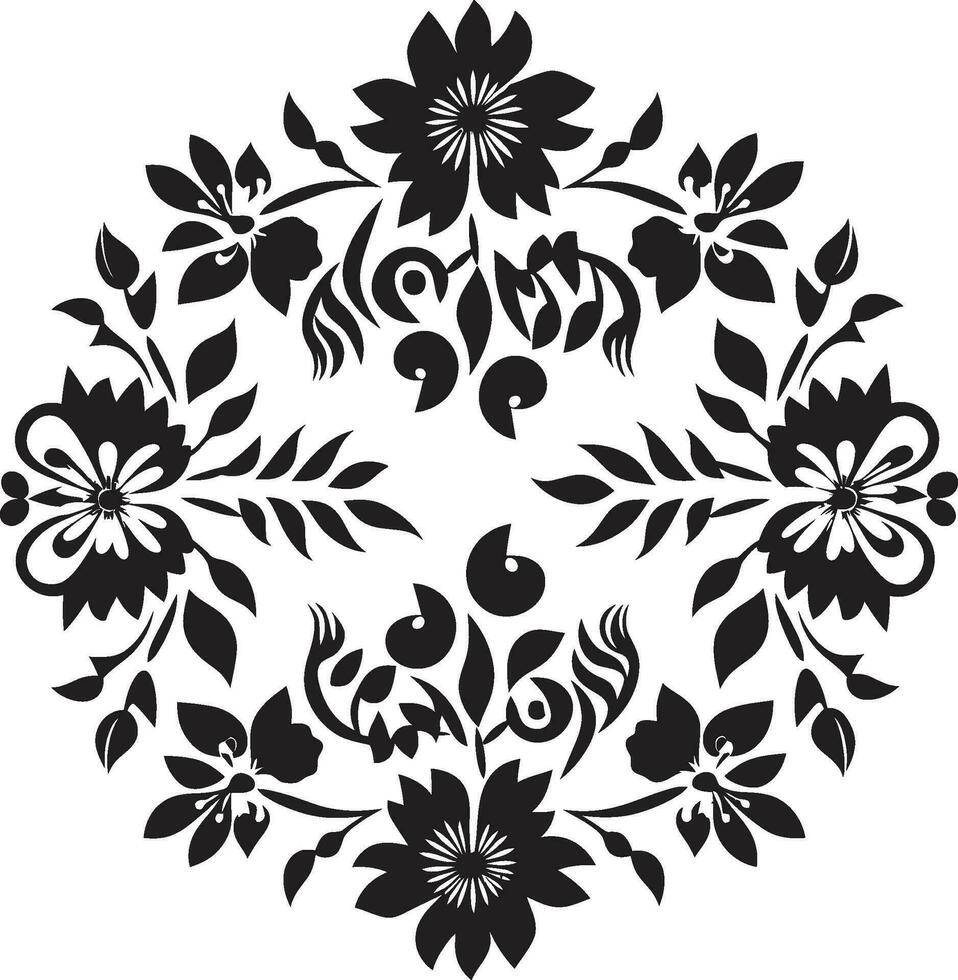 wijnoogst bloemen accenten handgemaakt zwart vector icoon noir bloemblad wervelingen hand- weergegeven vector embleem