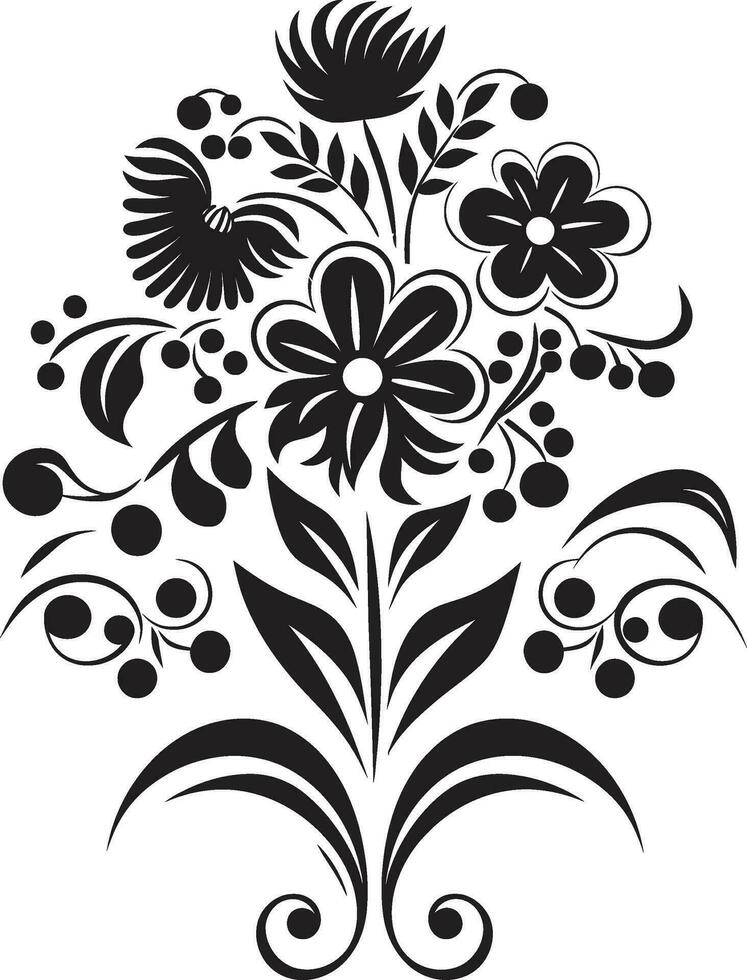 grillig noir boeket zwart iconisch logo element wijnoogst bloemen detaillering hand- getrokken vector icoon