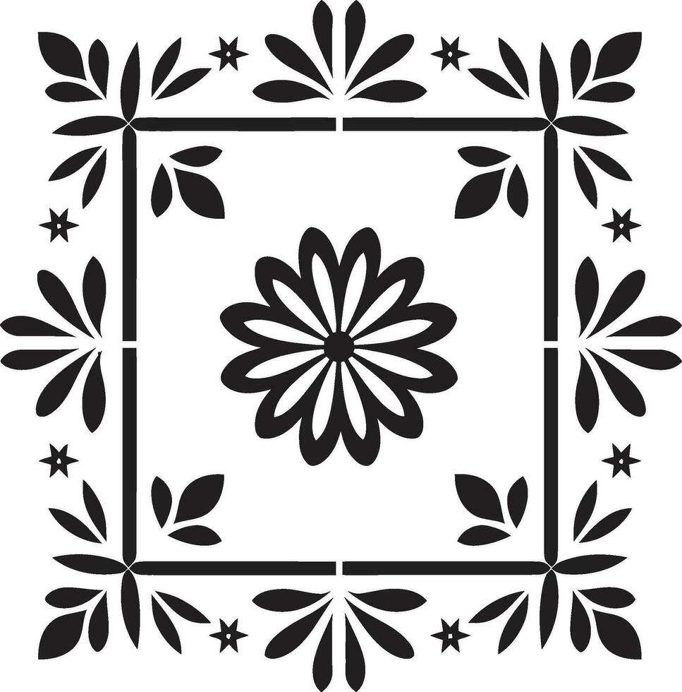 mozaïek- bloemblad kunst zwart tegel icoon abstract tuin rooster meetkundig vector embleem