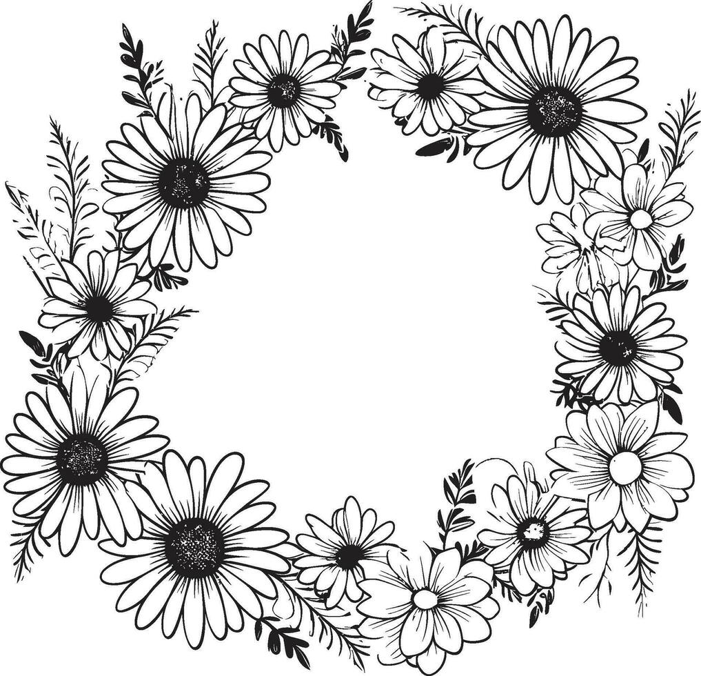 bloemen omhelzing madeliefje bloem kader zwart vector logo grillig madeliefje charme zwart vector logo icoon ontwerp