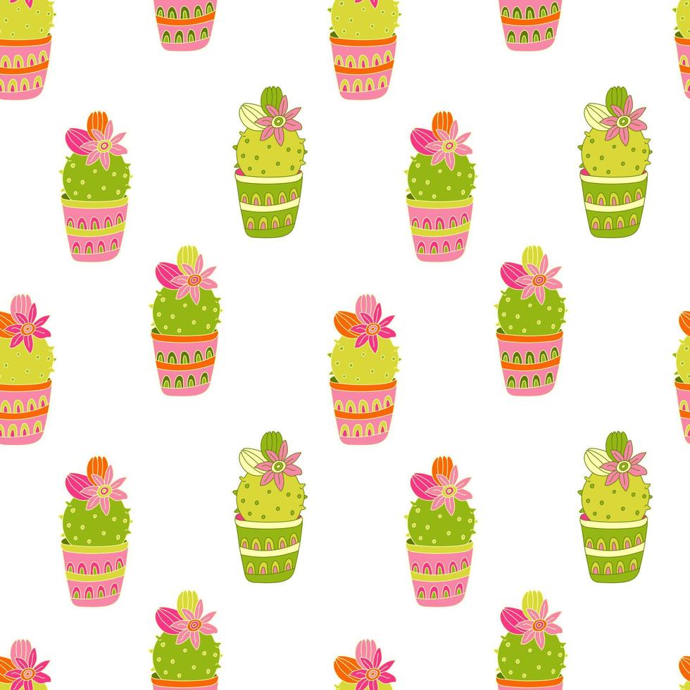 naadloze patroon met heldere cactussen kleur doodle illustratie vector