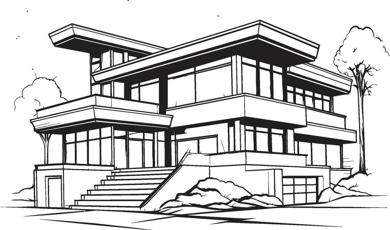 hedendaags stadslijn villa schetsen stad huis icoon in knapperig zwart modern stedelijk residentie villa schets symboliseert stedelijk elegantie vector