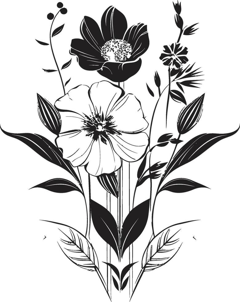 noir gardenia symfonie hand- getrokken vector pictogrammen wijnoogst noir bloeien impressies zwart bloemen vectoren