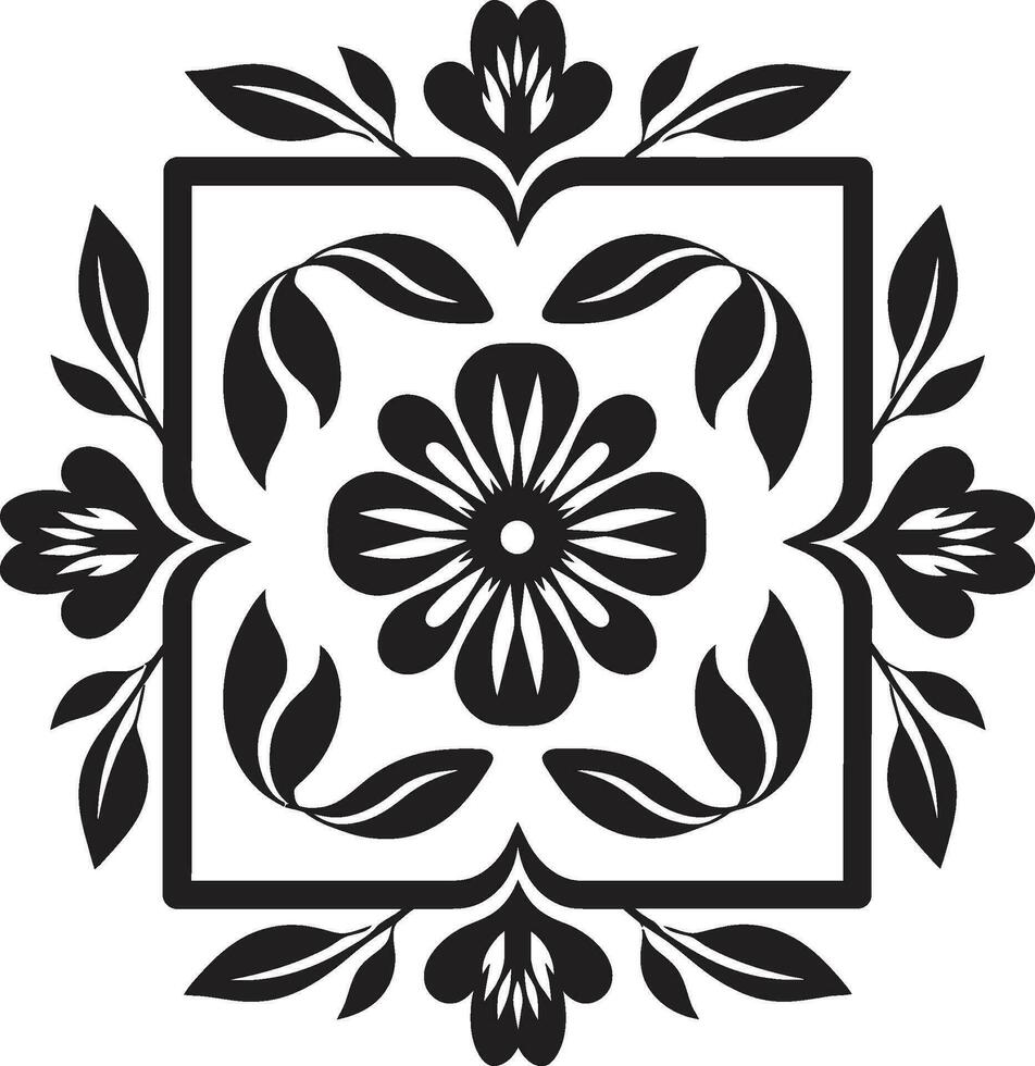 bloemen geometrie zwart vector tegel logo meetkundig bloesems bloemen tegel icoon ontwerp
