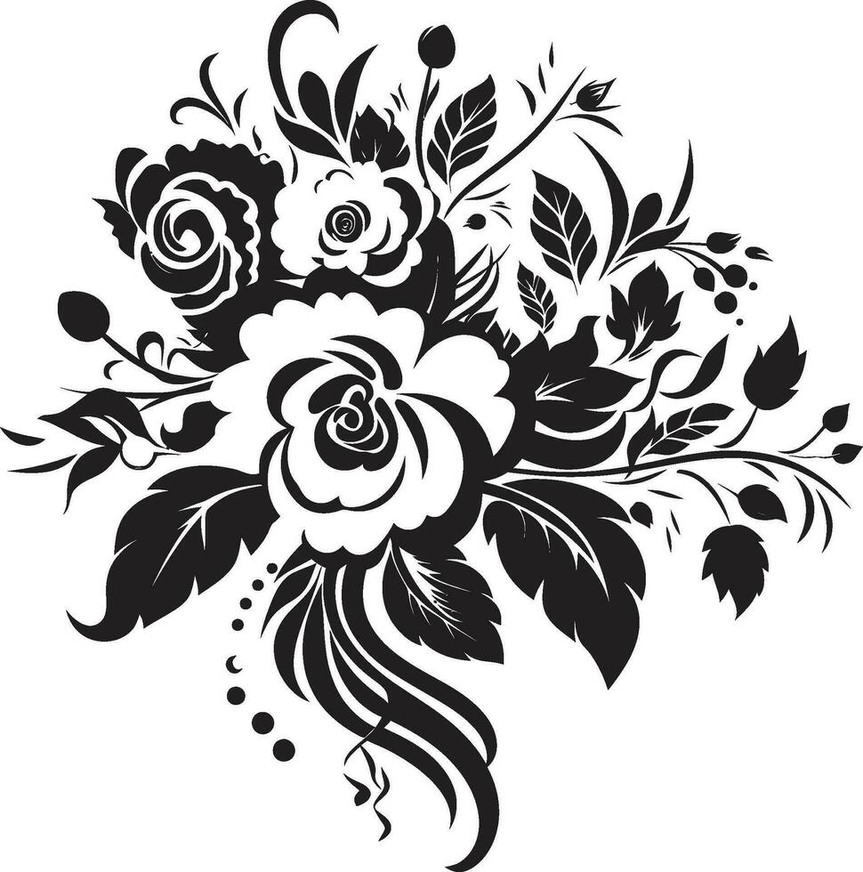 wijnoogst bloesem ruikertje decoratief zwart bloemen logo gebeeldhouwd bloemblad fusie zwart vector boeket embleem
