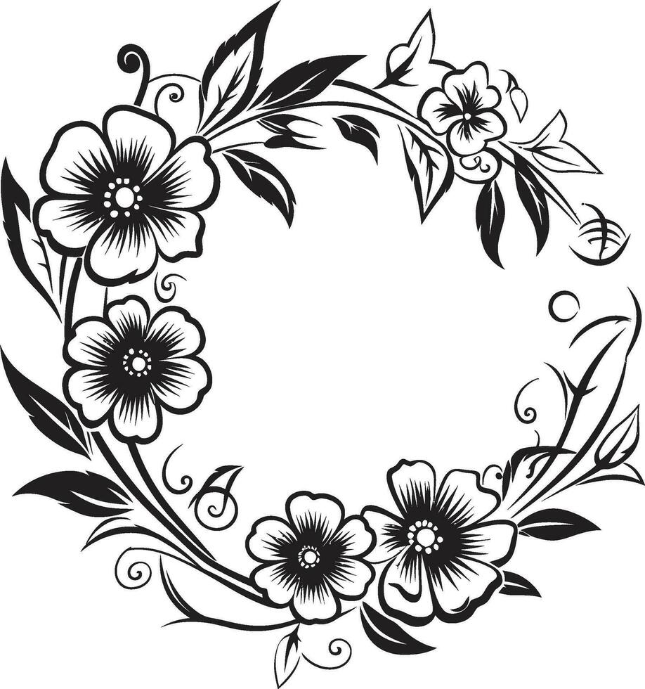 minimalistische bruiloft bloemen zwart iconisch embleem geavanceerde bloemen krans handgemaakt vector icoon