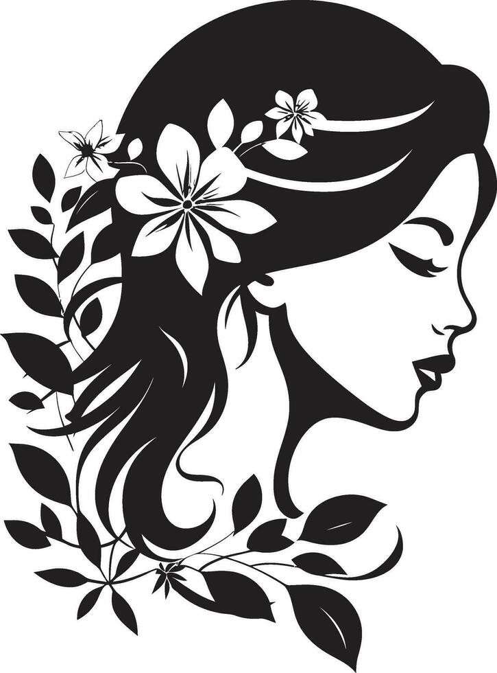 artistiek bloesem essence elegant vector gezicht minimalistische bloemen straling zwart vrouw icoon