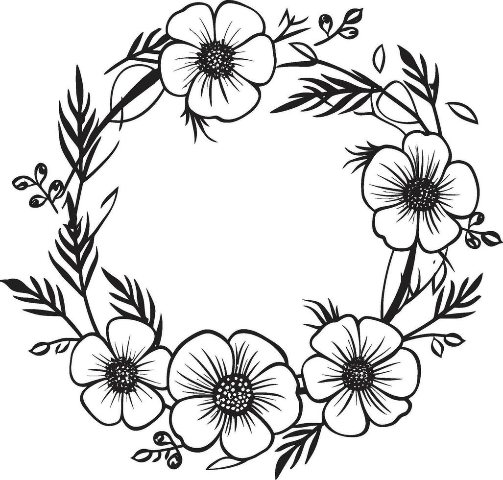 schoon bloemblad krans zwart hand- getrokken iconisch logo grillig bloemen arrangement vector bruiloft embleem