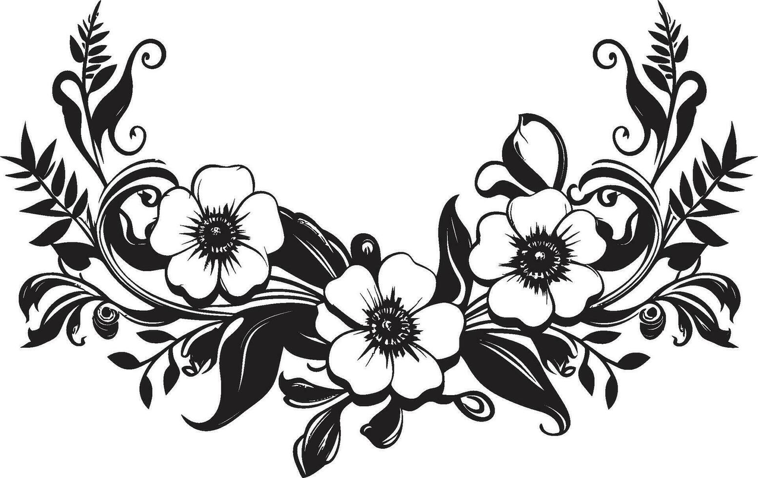 chique geïnkt bloemen noir uitnodiging kaart grafiek ingewikkeld bloemen scrollt zwart vector iconisch versieringen