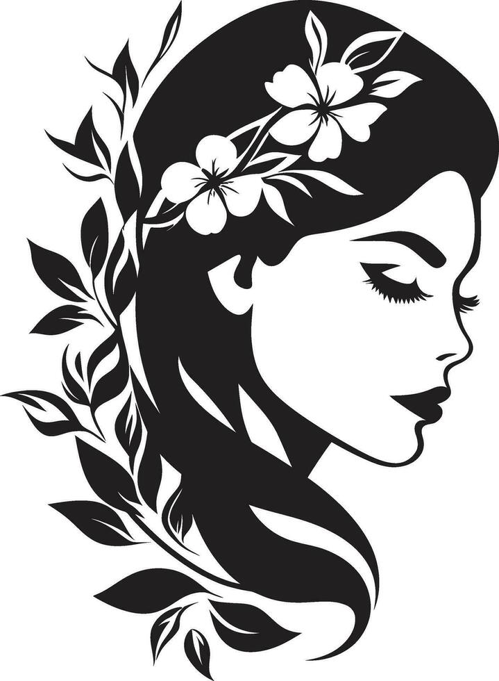 elegant botanisch aantrekkingskracht vector vrouw icoon bevallig bloemen silhouet zwart gezicht embleem