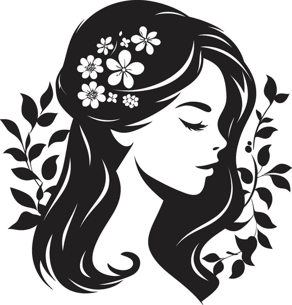 elegant botanisch aantrekkingskracht vector vrouw icoon bevallig bloemen silhouet zwart gezicht embleem