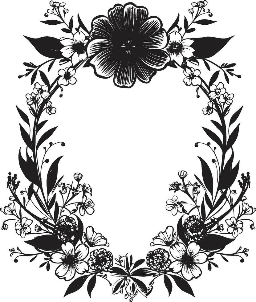 grillig bloem grens decoratief zwart logo betoverd kader floreren zwart bloemen embleem vector