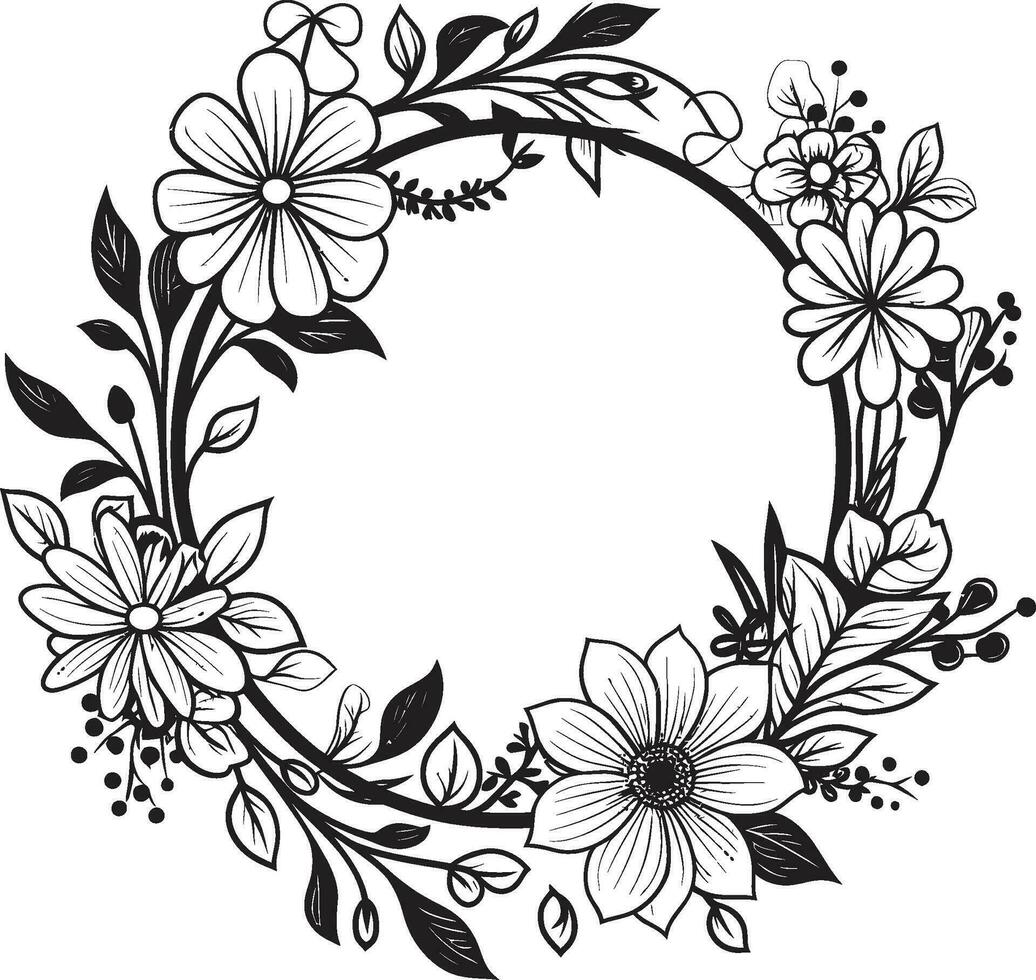 bevallig bloemen schetsen zwart krans embleem chique bruiloft bloemblad ontwerp vector icoon embleem