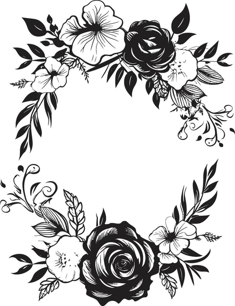 vorstelijk bloemen grens zwart vector kader charmant bloesem kader decoratief zwart embleem