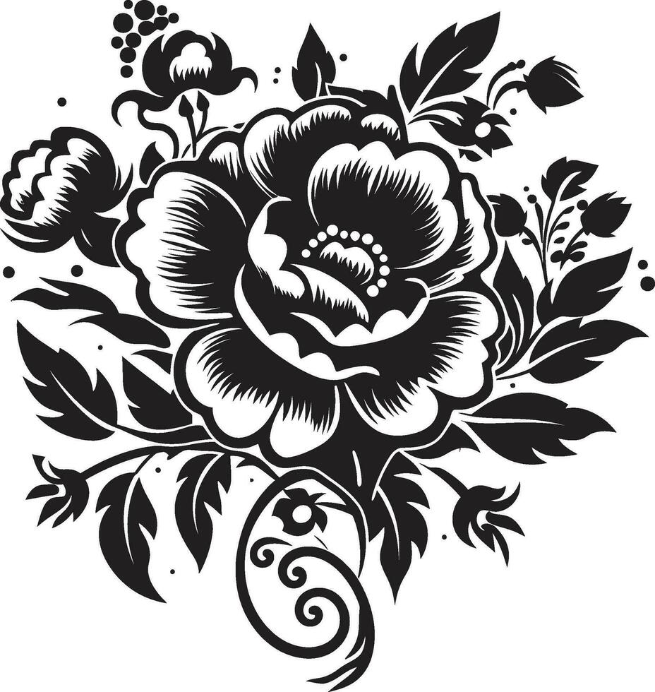 dynamisch handgemaakt gebladerte iconisch logo symbool bloemen noir hand- getrokken vector logo icoon in zwart ontwerp element