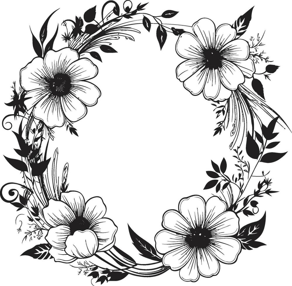 elegant bloesem grens zwart bloemen kader ingewikkeld bloemblad omvatten decoratief zwart logo vector