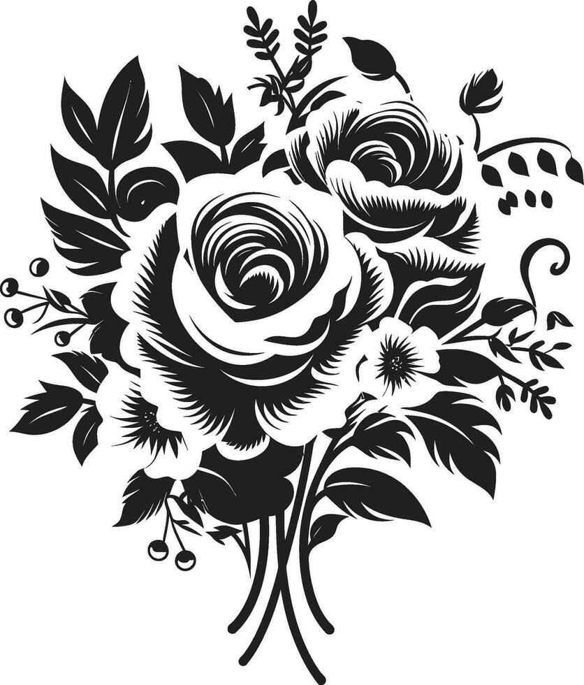 wijnoogst boeket charme decoratief zwart icoon stralend bloeien ensemble zwart bloemen logo vector