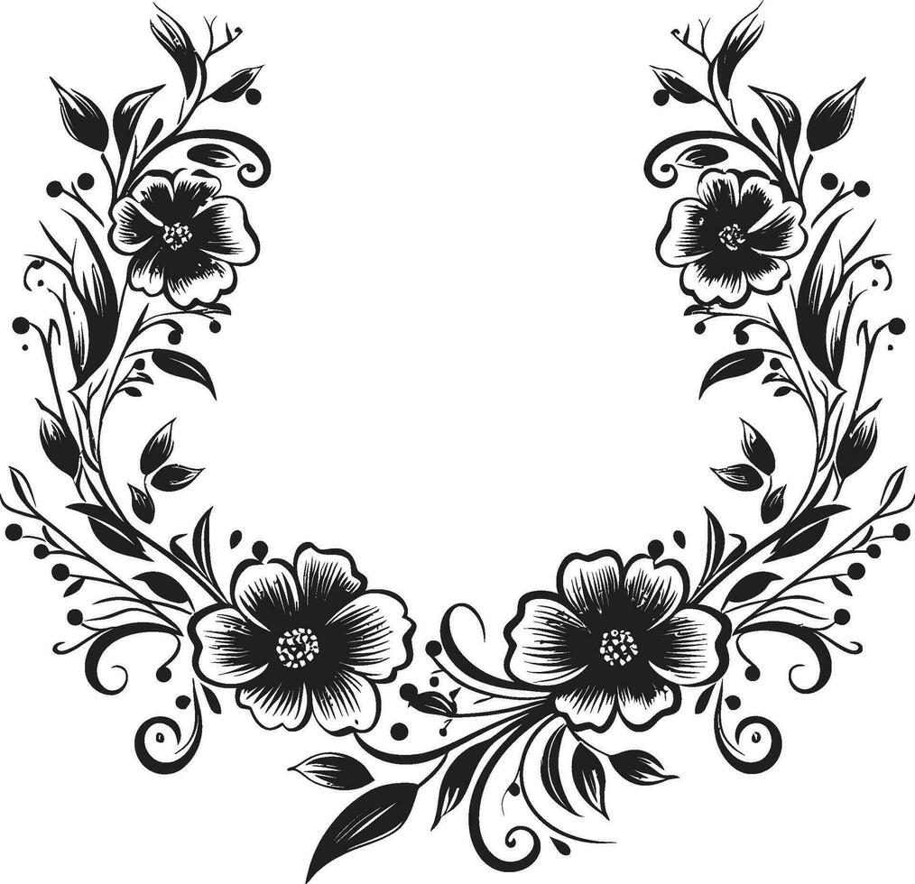 artistiek noir tuin werveling ingewikkeld zwart embleem kunst noir bloemblad harmonie handgemaakt bloemen vector schetsen