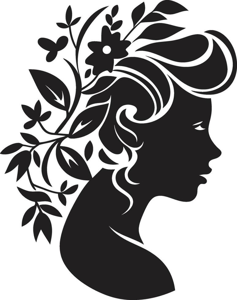 elegant botanisch aantrekkingskracht vector vrouw icoon bevallig bloemen silhouet zwart gezicht embleem