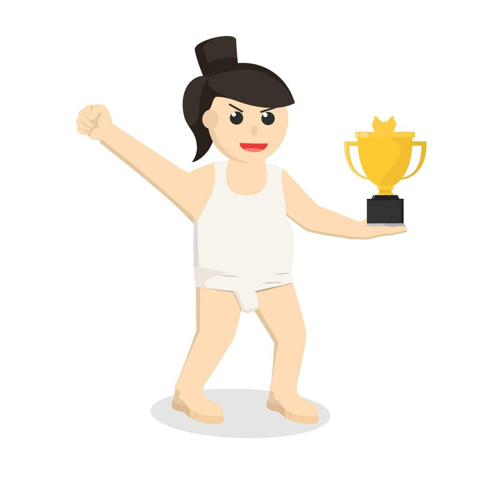 sumo met trofee ontwerp karakter Aan wit achtergrond vector