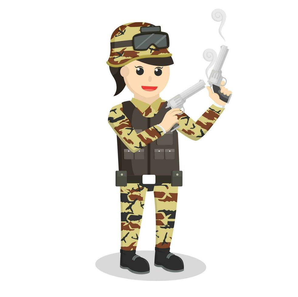 leger vrouw met dubbele geweer ontwerp karakter Aan wit achtergrond vector