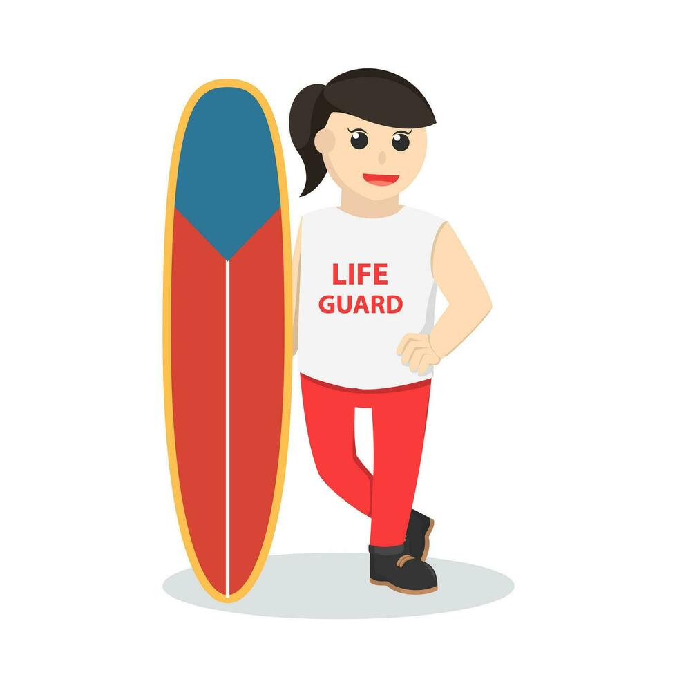 leven bewaker vrouw met surfboard ontwerp karakter Aan wit achtergrond vector