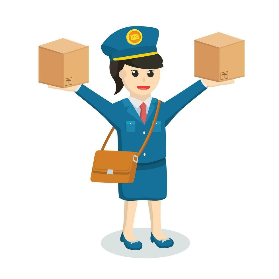 postbode vrouw met twee pakketten ontwerp karakter Aan wit achtergrond vector