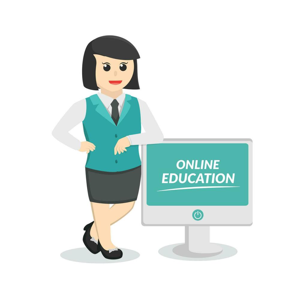vrouw leraar online onderwijs ontwerp karakter Aan wit achtergrond vector
