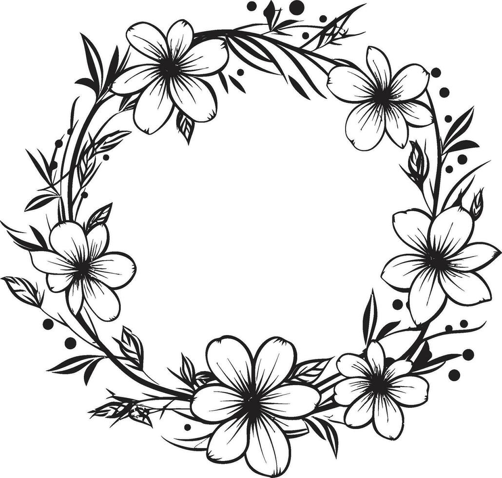 chique bloemen ontwerp bruiloft vector embleem schoon bloemblad krans zwart hand- getrokken iconisch logo