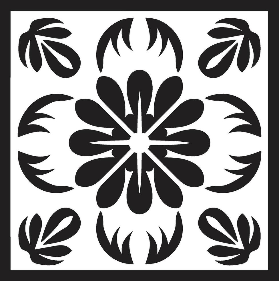 meetkundig bloemen harmonie zwart tegel icoon mozaïek- bloemblaadjes vector icoon met meetkundig tegels